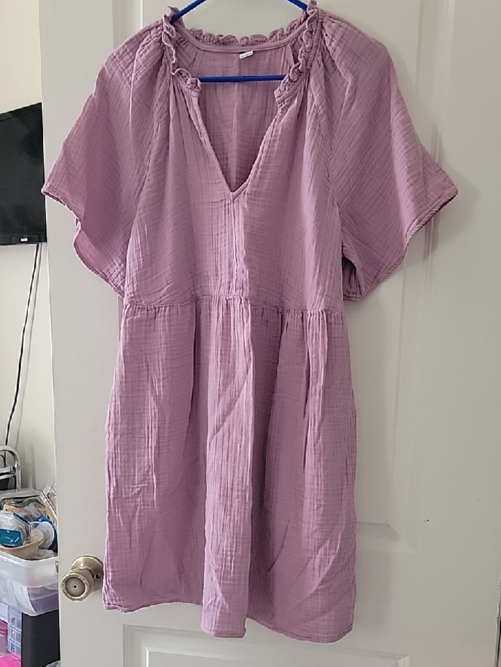 Old Navy Lavender Cotton V-Neck Mini Dress